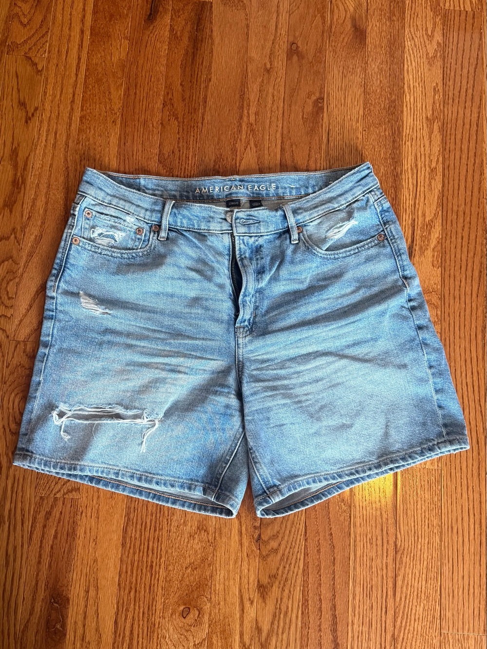 American Eagle Outfitters Strigid Light Blue Distressed Denim Shorts Size 8
